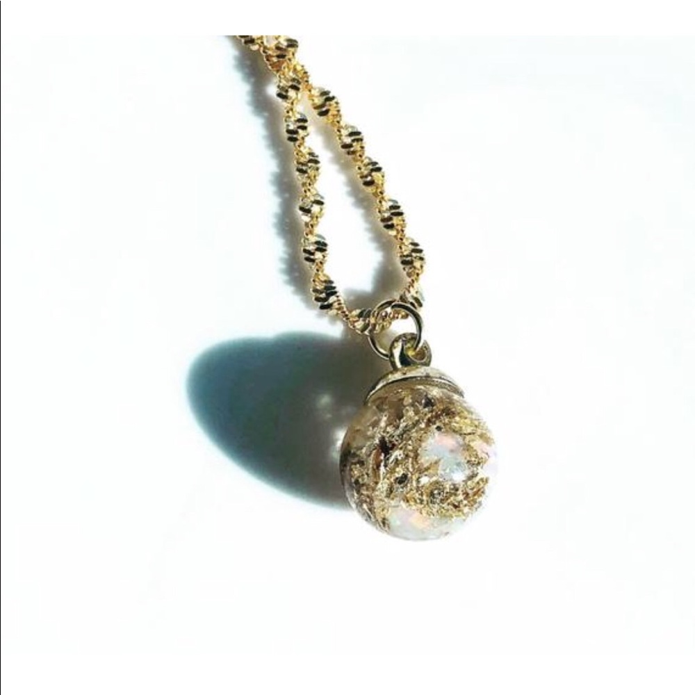24k gold flakes and floating opal necklace
